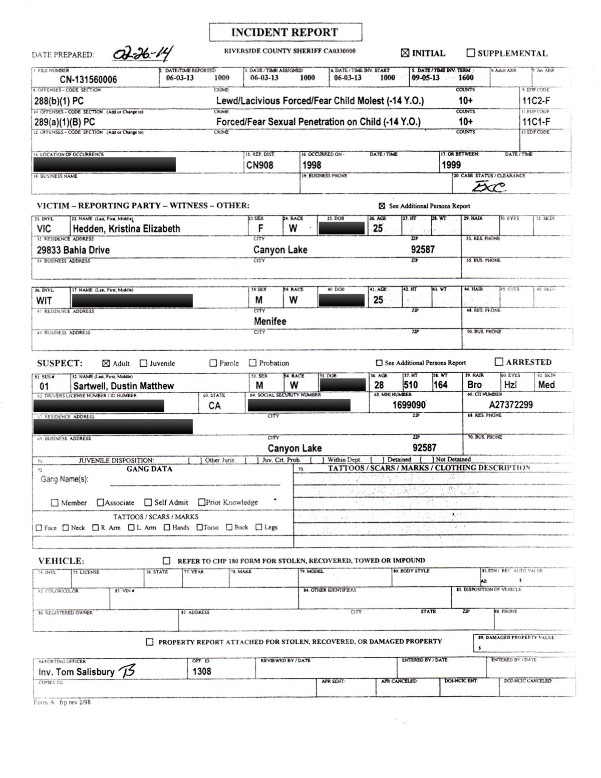 Riverside County Sheriffs Investigation And Consideration Of Filing Felony Sexual Assault 